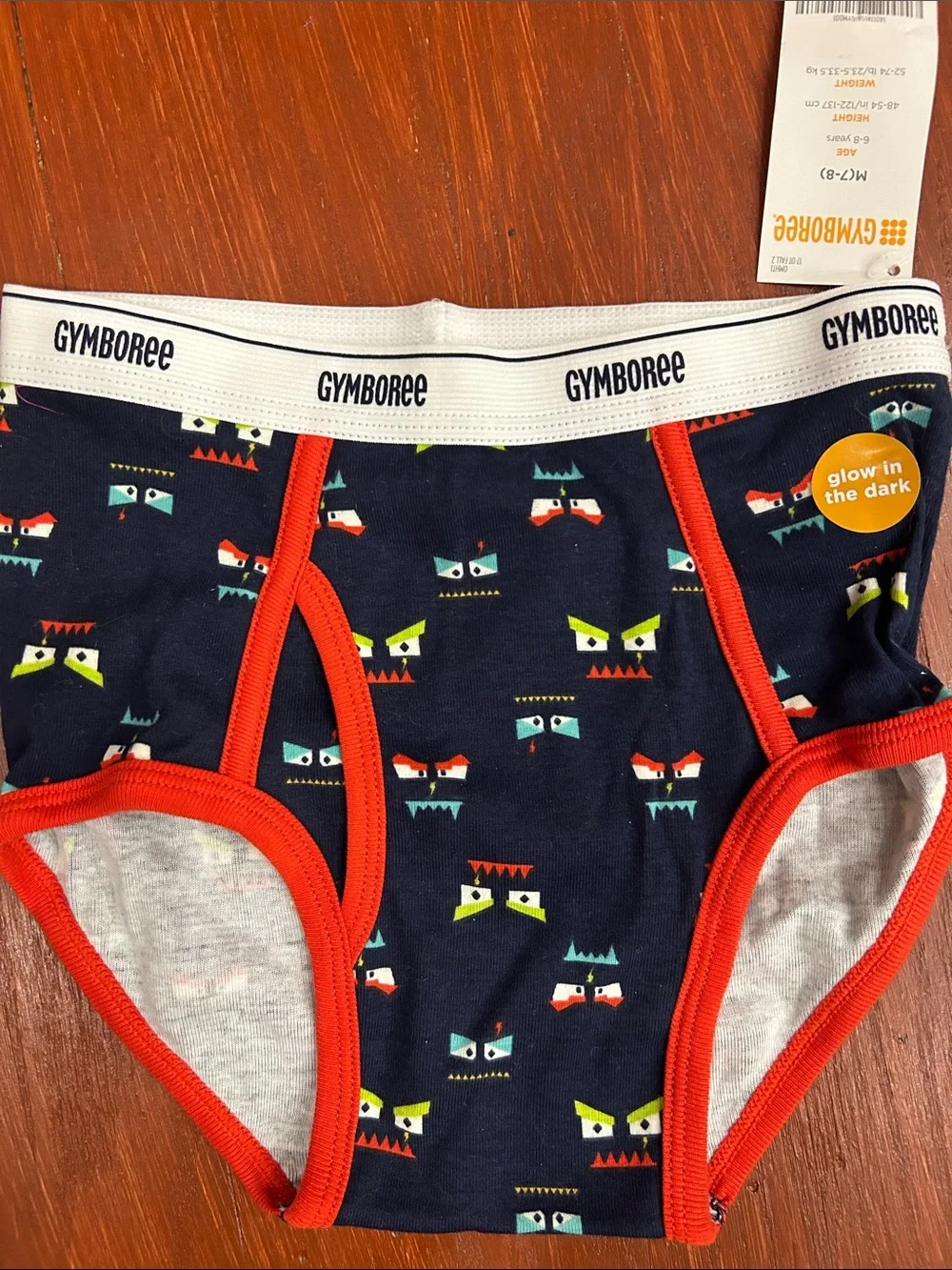 Gymboree Navy Briefs with Red Trim and Glow Monster Faces